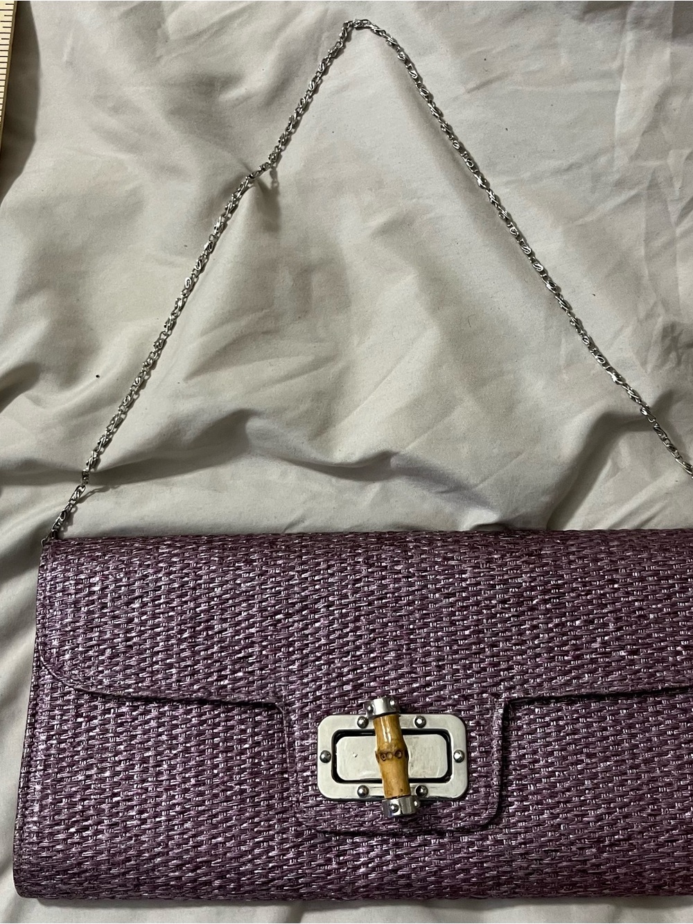 Woven Lavender Shoulder Clutch with Silver Chain